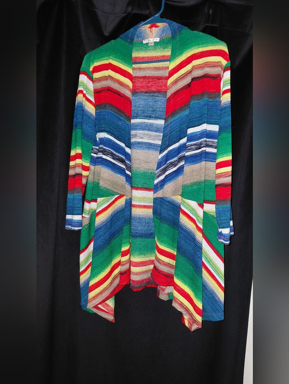 Erin london Multicolor Striped Open-Front Cardigan - Red, Green, Blue Size Large - Picture 2 of 5